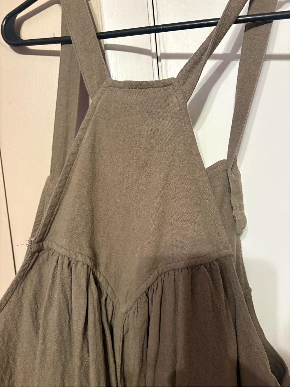 Olive Brown Pinafore Jumpsuit with Button Straps - Picture 3 of 6